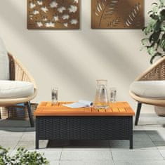 shumee Vrtna miza črna 70x70x25 cm ratan in akacijev les