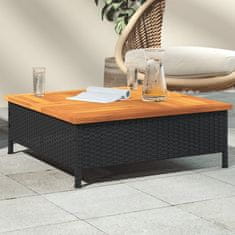 Vidaxl Vrtna miza črna 70x70x25 cm ratan in akacijev les