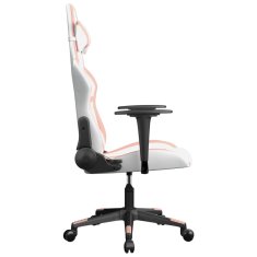 Vidaxl Masažni gaming stol Bela in roza umetno usnje