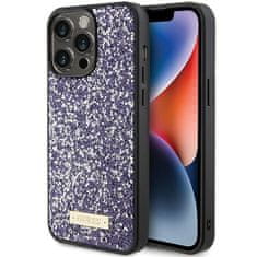 Guess Ovitek za iPhone 15 Pro - Purple Rhinestone Metal Logo