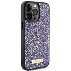 Guess Ovitek za iPhone 15 Pro - Purple Rhinestone Metal Logo