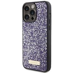 Guess Ovitek za iPhone 15 Pro - Purple Rhinestone Metal Logo