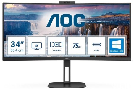 Ukrivljen monitor AOC CU34V5CW 34 palcev UW QHD ločljivost širokozaslonski LED zaslon 3440 1440 popolna slika vgrajeni zvočniki spletna kamera Windows Hello