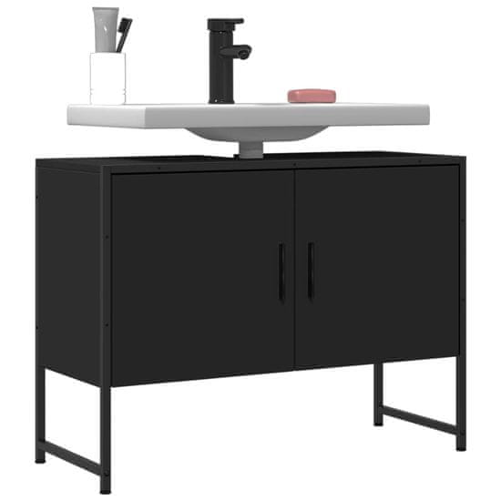 Greatstore Kopalniška omarica za umivalnik črna 80x33x60 cm inženirski les