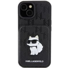 Karl Lagerfeld Ovitek Karl Lagerfeld za iPhone 15 - Black Saffiano Cardslots and Stand Monogram Choupette