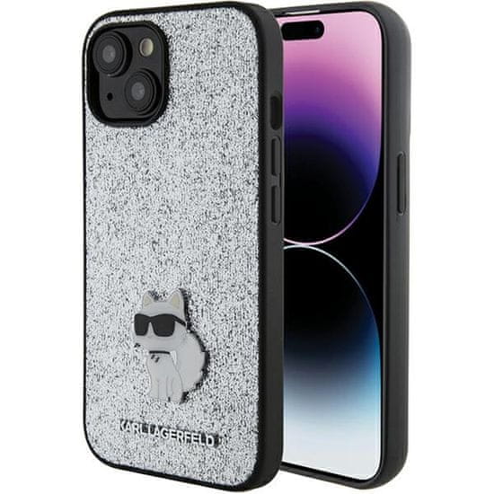 Karl Lagerfeld Ovitek Karl Lagerfeld za iPhone 15 - Silver Fixed Glitter Choupette Logo Metal Pin