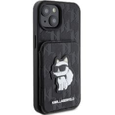 Karl Lagerfeld Ovitek Karl Lagerfeld za iPhone 15 - Black Saffiano Cardslots and Stand Monogram Choupette