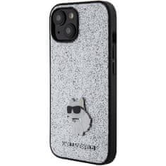 Karl Lagerfeld Ovitek Karl Lagerfeld za iPhone 15 - Silver Fixed Glitter Choupette Logo Metal Pin
