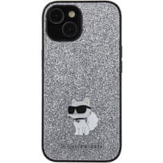 Karl Lagerfeld Ovitek Karl Lagerfeld za iPhone 15 - Silver Fixed Glitter Choupette Logo Metal Pin