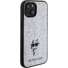 Karl Lagerfeld Ovitek Karl Lagerfeld za iPhone 15 - Silver Fixed Glitter Choupette Logo Metal Pin