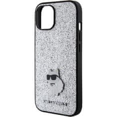 Karl Lagerfeld Ovitek Karl Lagerfeld za iPhone 15 - Silver Fixed Glitter Choupette Logo Metal Pin