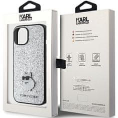 Karl Lagerfeld Ovitek Karl Lagerfeld za iPhone 15 - Silver Fixed Glitter Choupette Logo Metal Pin
