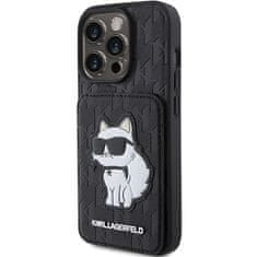 Karl Lagerfeld Ovitek Karl Lagerfeld za iPhone 15 Pro Max - Black Saffiano Cardslots and Stand Monogram Choupette