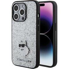 Karl Lagerfeld Ovitek Karl Lagerfeld za iPhone 15 Pro - Silver Fixed Glitter Choupette Logo Metal Pin