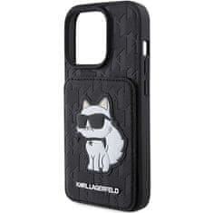 Karl Lagerfeld Ovitek Karl Lagerfeld za iPhone 15 Pro Max - Black Saffiano Cardslots and Stand Monogram Choupette