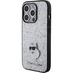 Karl Lagerfeld Ovitek Karl Lagerfeld za iPhone 15 Pro - Silver Fixed Glitter Choupette Logo Metal Pin