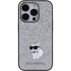 Karl Lagerfeld Ovitek Karl Lagerfeld za iPhone 15 Pro Max - Silver Fixed Glitter Choupette Logo Metal Pin
