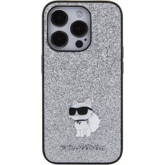 Karl Lagerfeld Ovitek Karl Lagerfeld za iPhone 15 Pro - Silver Fixed Glitter Choupette Logo Metal Pin