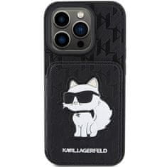 Karl Lagerfeld Ovitek Karl Lagerfeld za iPhone 15 Pro - Black Saffiano Cardslots and Stand Monogram Choupette