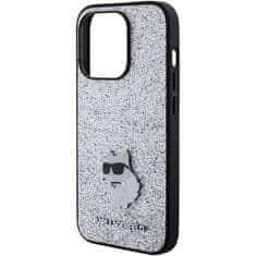 Karl Lagerfeld Ovitek Karl Lagerfeld za iPhone 15 Pro - Silver Fixed Glitter Choupette Logo Metal Pin
