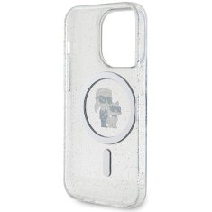 Karl Lagerfeld Ovitek Karl Lagerfeld za iPhone 15 Pro - Transparent Karl&Choupette Glitter MagSafe