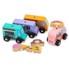 Viga Toys  Leseni set tovornjakov za hrano in slaščice 4 avtomobili