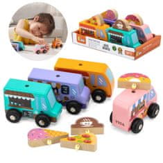 Viga Toys  Leseni set tovornjakov za hrano in slaščice 4 avtomobili