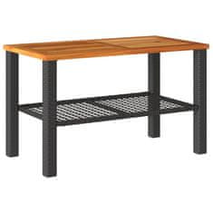 Greatstore Vrtna miza črna 70x38x42 cm poli ratan in akacijev les