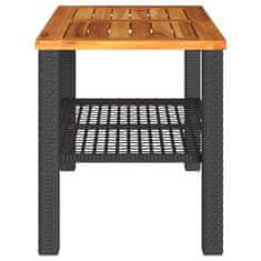 Greatstore Vrtna miza črna 70x38x42 cm poli ratan in akacijev les