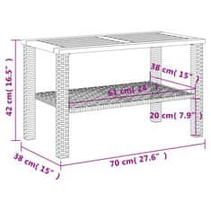 Greatstore Vrtna miza črna 70x38x42 cm poli ratan in akacijev les