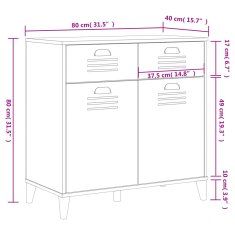 Greatstore Komoda VIKEN bela 80x40x80 cm trdna borovina