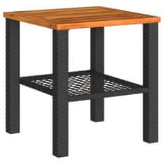 Greatstore Vrtna miza črna 40x40x42 cm poli ratan in akacijev les