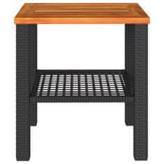 Greatstore Vrtna miza črna 40x40x42 cm poli ratan in akacijev les