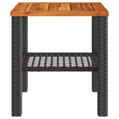 Greatstore Vrtna miza črna 40x40x42 cm poli ratan in akacijev les