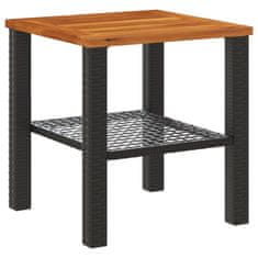 Greatstore Vrtna miza črna 40x40x42 cm poli ratan in akacijev les