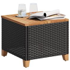 Greatstore Vrtna miza črna 45x45x37 cm poli ratan in akacijev les