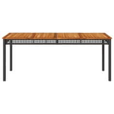 Greatstore Vrtna miza črna 180x90x75 cm poli ratan in akacijev les