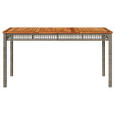 Greatstore Vrtna miza siva 140x80x75 cm poli ratan in akacijev les