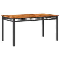 Greatstore Vrtna miza črna 140x80x75 cm poli ratan in akacijev les