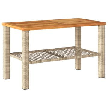 Vidaxl Vrtna miza bež 70x38x42 cm poli ratan in akacijev les