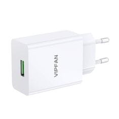 Vipfan E03 omrežni polnilnik, 1x USB, 18W, QC 3.0 + kabel Micro USB (bel)