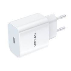 Vipfan  E04 omrežni polnilnik, USB-C, 20 W, QC 3.0 + kabel USB-C (bel)