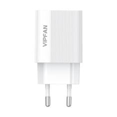 Vipfan E01 omrežni polnilnik, 1x USB, 2,4A + kabel Lightning (bela)