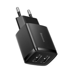 BASEUS kompaktni hitri polnilec, 2x USB, 10,5 W (črn)