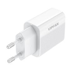 Vipfan E01 omrežni polnilnik, 1x USB, 2,4A + kabel USB-C (bel)