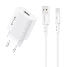 Vipfan vipfan e01 omrežni polnilec, 1x usb, 2,4a + usb-c kabel (bel)