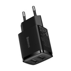 BASEUS kompaktni hitri polnilec, 2x USB, 10,5 W (črn)