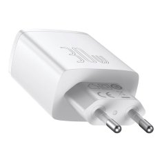 BASEUS kompaktni hitri polnilnik, 2xUSB, USB-C, PD, 3A, 30W (bel)