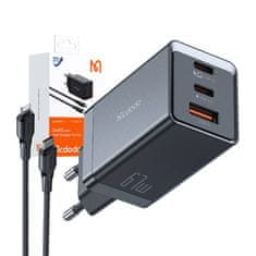 Mcdodo GaN CH-1544 omrežni polnilnik, 2x USB-C, 1x USB, 67 W + kabel USB-C za USB-C (črn)