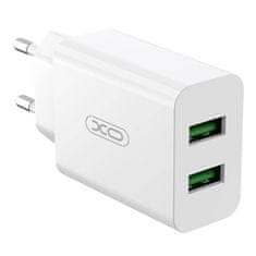 XO L119 omrežni polnilec 2x USB-A, kabel Lightning, 18 W (bela)